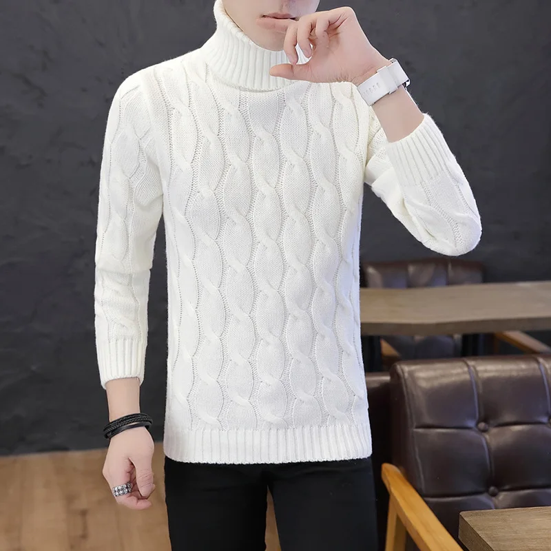 

2020 Mens New Turtleneck Sweaters and Pullovers Winter Casual Solid Knitted Turtleneck Base Sweater Fashion youth Men Pullover