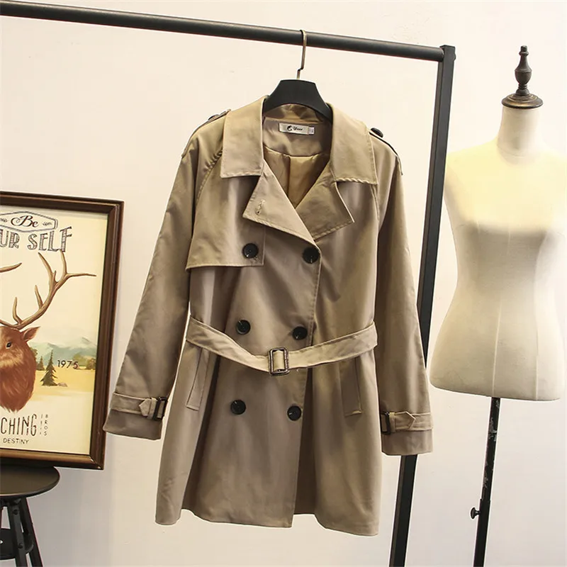 2019 New Spring Autumn Women's Long Trench Coats Turn-down Collar Double-Breasted Korean Windbreaker Female Large Size 4XL R1075