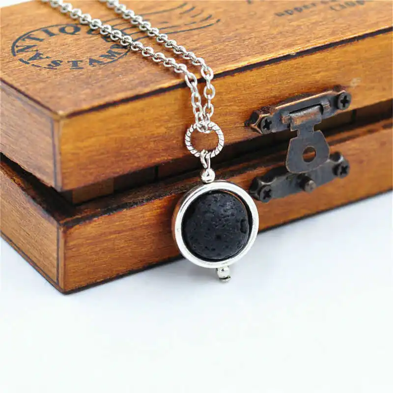 

Stone Rock Silver Yoga Pendant Plated Heart Lava Aromatherapy Necklace Diffuser