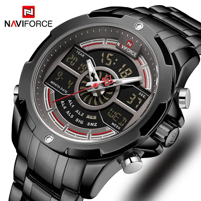 Black Black Curren Men Watch Digital and Analog Luxury Relogio Masculino Wrist Watches Men Top Brand Waterproof Men's Wrist Watches - Цвет: Black Black