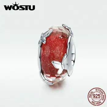 

WOSTU Butterfly Beads 925 Sterling Silve Murano Glass Red Charm Fit Original Bracelet Women Necklace DIY Jewelry Making BKC1256