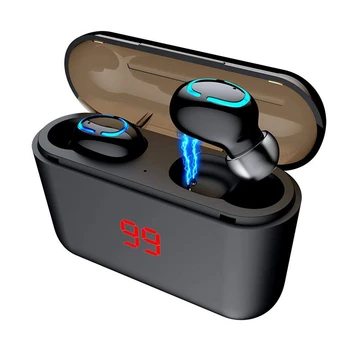 

Bluetooth Headset, Q32 Dual U-Type TWS Bluetooth 5.0 Earbuds with Digital Display Charging Case Power Bank Wireless Bluetooth He