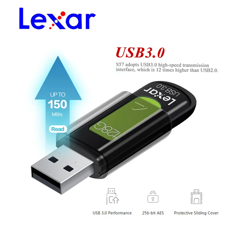 Флешка Lexar JumpDrive S57 мини накопитель на 32 ГБ 64 128 256 карта памяти для ПК/Mac|USB