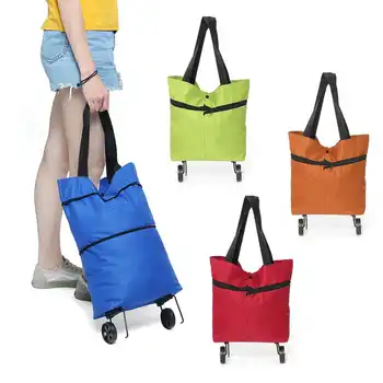 

Foldable Women Colorful Shopping Cart Bag Portable Shopping Trolley Bag With Wheels Foldable Cart Rolling Grocery Supermarket