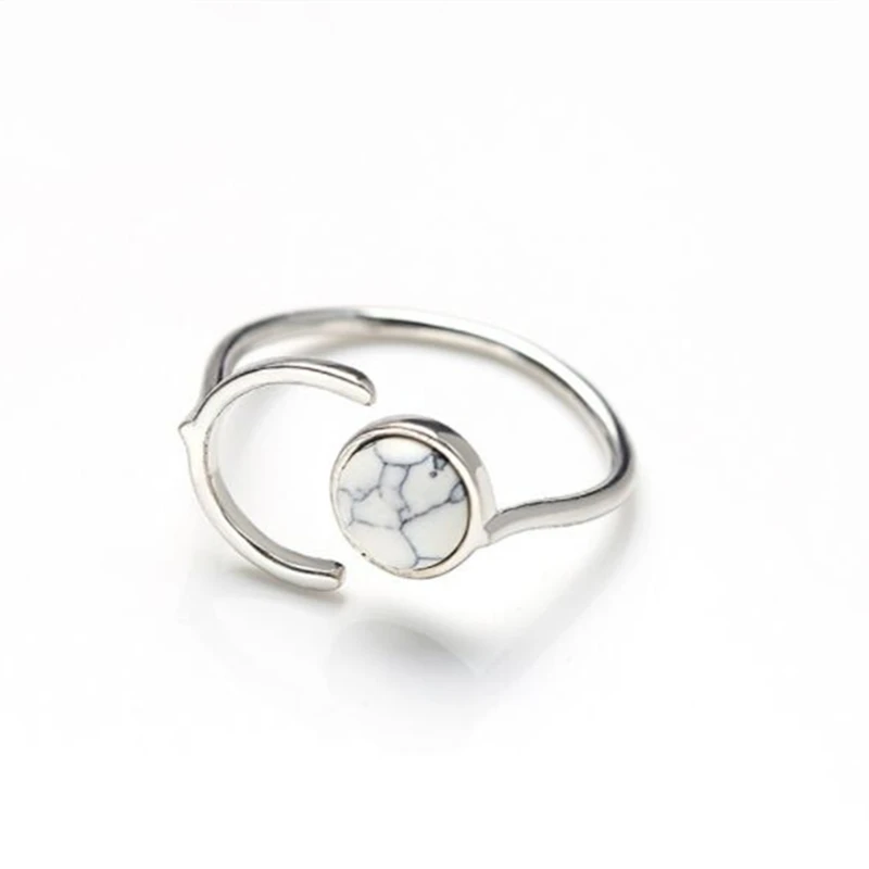 

Real 925 Sterling Silver Minimalist Letter C Semicircle Turquoise Adjustable Ring Fine Jewelry For Women Accessories Gift