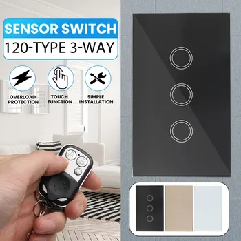 

becornce Remote Control Switch 3 Gangs 3 Way, Smart Wall Light Switch, Wireless Remote Control Touch Light Switch US Standard