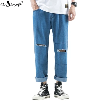 

New Korean Version Of The Street Skateboard Pants Men's Hole Pants Casual Cotton Soft Breathable Large Size 27-36 Jeans Men