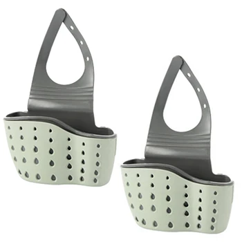 

2pcs Sink Shelf Sponge Drain Rack Silicone Storage Basket Bag Faucet Holder Adjustable Bathroom Holder Sink Kitchen Accessorie