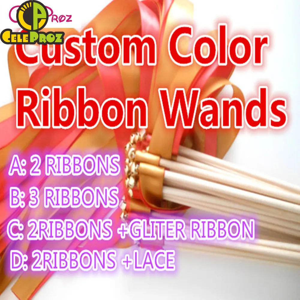 

50Pcs Custom Colored Wedding Ribbon Wands With Bell Ribbon Stick Birthday Fairy Sticks Wedding Twirling streamers party Supply