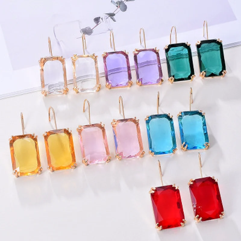 

Creative 7 Color Square Cubic Zirconia Jewelry Transparent Rhinestones Drop Earrings for Women Fashion Charming Dangle Earrings