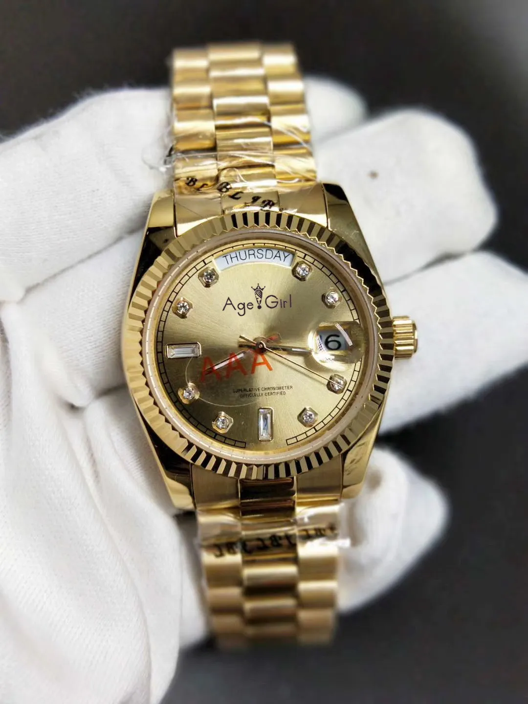 

Luxury Brand New Men Daydate Yellow Gold Diamond Shell Automatic Mechanical Stainless Steel Sapphire Green Grey Black Watch 36mm