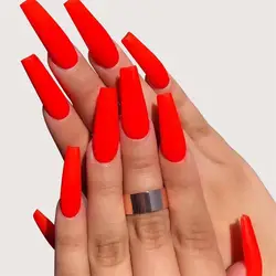 Elegant Long Ballet Coffin False Nails Kit - 24pcs Solid Color with Adhesive (Set A box -11)
