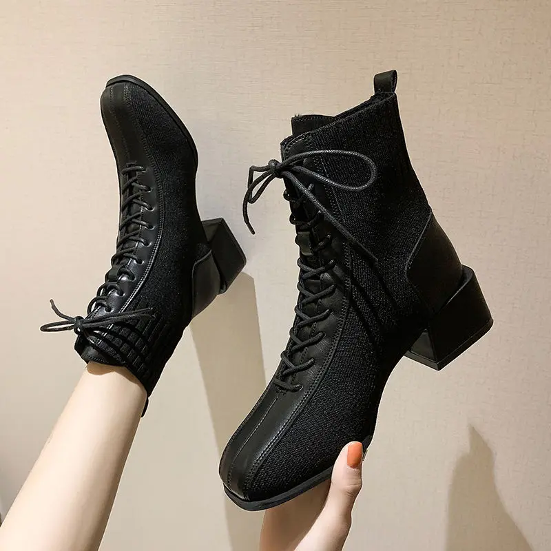 2020 Winter Women's Shoes New Korean-Style All-match Killer Booties Chelsea Net Red Thin Boots Elastic Cloth High Heel Boots