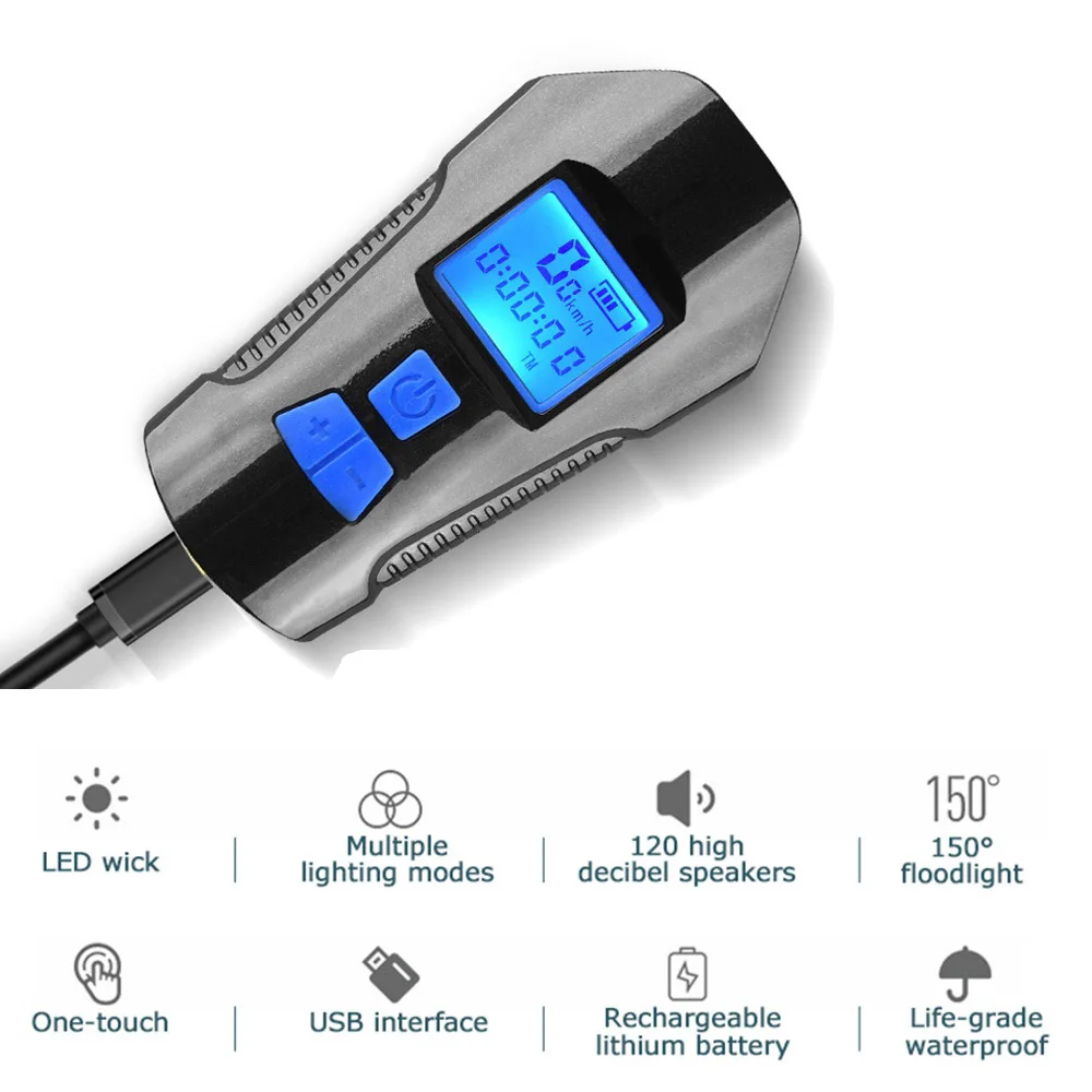 

Bike Front Light Usb Rechargeable Speedometer for Cycle Bicycle Computer MTB Horn Waterproof Computer With Speaker 5 Models