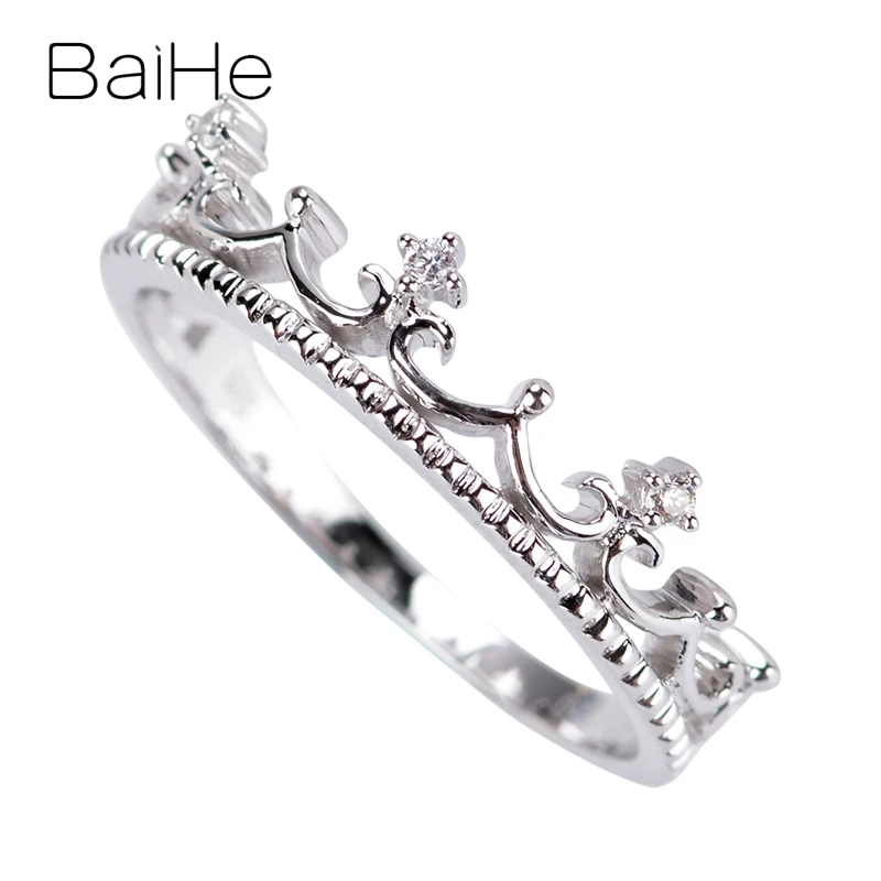 White Gold BAIHE Solid 14K желтое золото 0.03CT сертифицировано H/SI круглые натуральные бриллианты свадебные женские модные изысканное модное Драгоценное кольцо - Цвет камня: White Gold