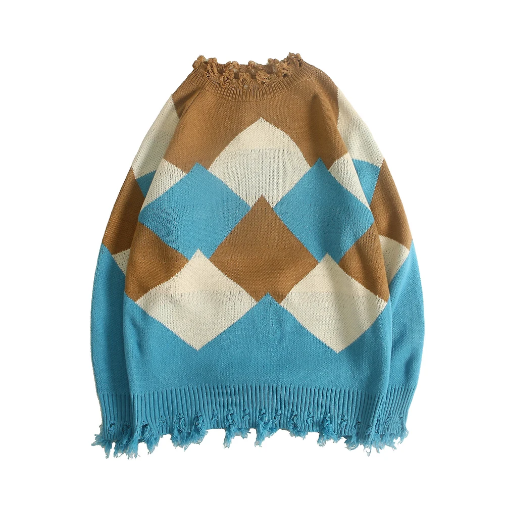2020 Designer Sweater Pullover Retro Plaid Streetwear Knitted Women Checkered Vintage Color Block Sweaters Cotton Winter | Женская