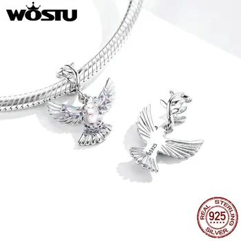 

WOSTU New Arrival 925 Sterling Silver Peace Dove Pendant Enamel Colorful for Original Bracelets Necklaces Jewelry Making FNC295