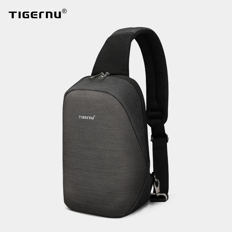 Tigernu-Bolsos de pecho a la moda para hombre, bolsa informal a prueba de salpicaduras, de 9,7 pulgadas, color negro