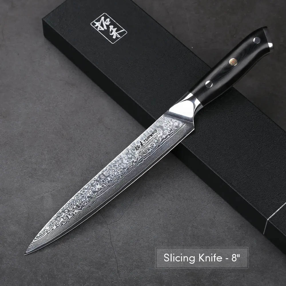 TURWHO 8 ''нож для нарезки Дамасские кухонные ножи 67 слоев VG10 стальной нож для мяса рыбы лосося G10 Ручка - Цвет: CLK8-Y04