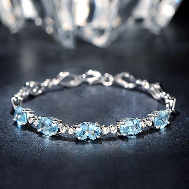 Bague Ringen роскошный 925 пробы Серебряный Аквамариновый браслет для женщин Свадебная вечеринка драгоценный камень ювелирные изделия, браслеты аксессуары