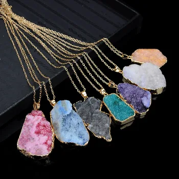 

1PC Natural Raw Stone Irregular Rough Crystal Hole Polished Pendant Necklace Clavicle Sweater Chain Healing Jewelry Lady Gifts