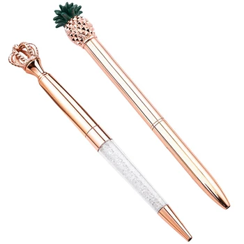 

2 in 1 Pineapple Metal Ballpoint Pen (Rose Gold) & Metal Pen Crystal Crown Pens Ballpen Color Girl Large Diamond