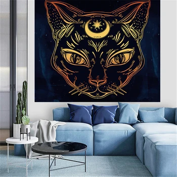 

Hippie Tarot Cat Tapestry Wall Hanging Witchcraft Hebrew Ayin Boho Goat Astrology Divination Blanket Moon Psychedelic Decor Home