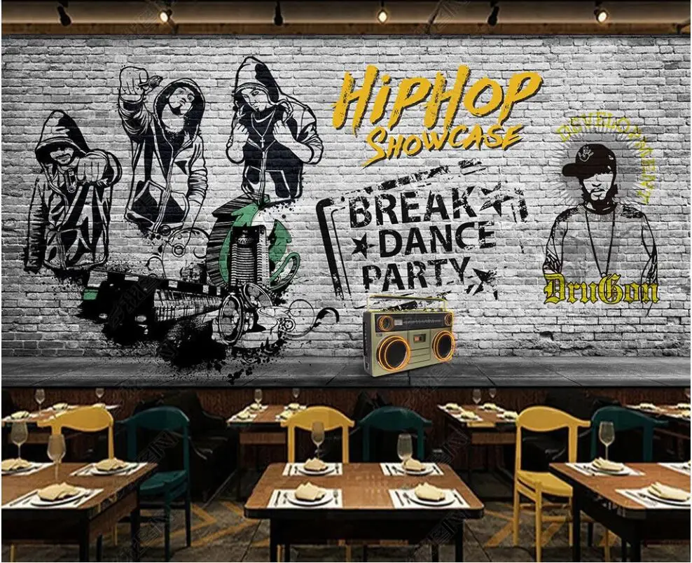 

Custom mural 3d photo wallpaper Hand drawn hip hop graffiti trend music brick wall home decor living room wallpaper for wall 3 d