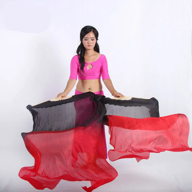 Silk Dance Fan Black and Red Gradient Color Foldable Elegant Belly Dance Hand Fan Performance Props Abanicos De Mano