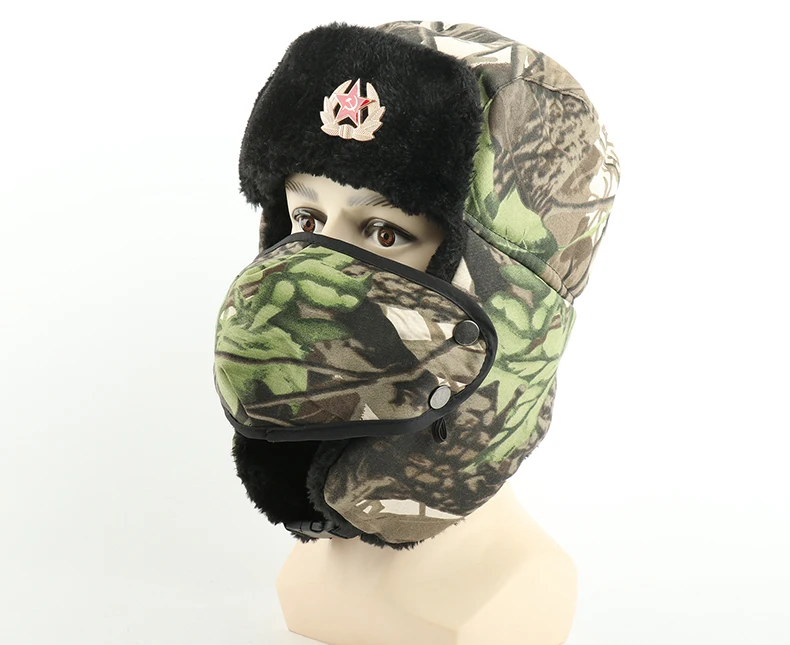 CAMOLAND, Советская значок, Русская Шапка, листья, дизайн, шапка-бомбер для мужчин, ушанка, снежные шапки, теплая шапка-ушанка из искусственного меха с маской для лица