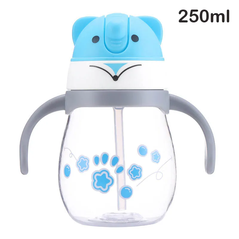 250ml Blue Handle 250/300 мл детские бутылочки детские силиконовые чашки Сиппи Детские тренировочные чашки милая детская питьевая вода соломенная ручка бутылочка для кормления - Цвет: 250ml Blue Handle
