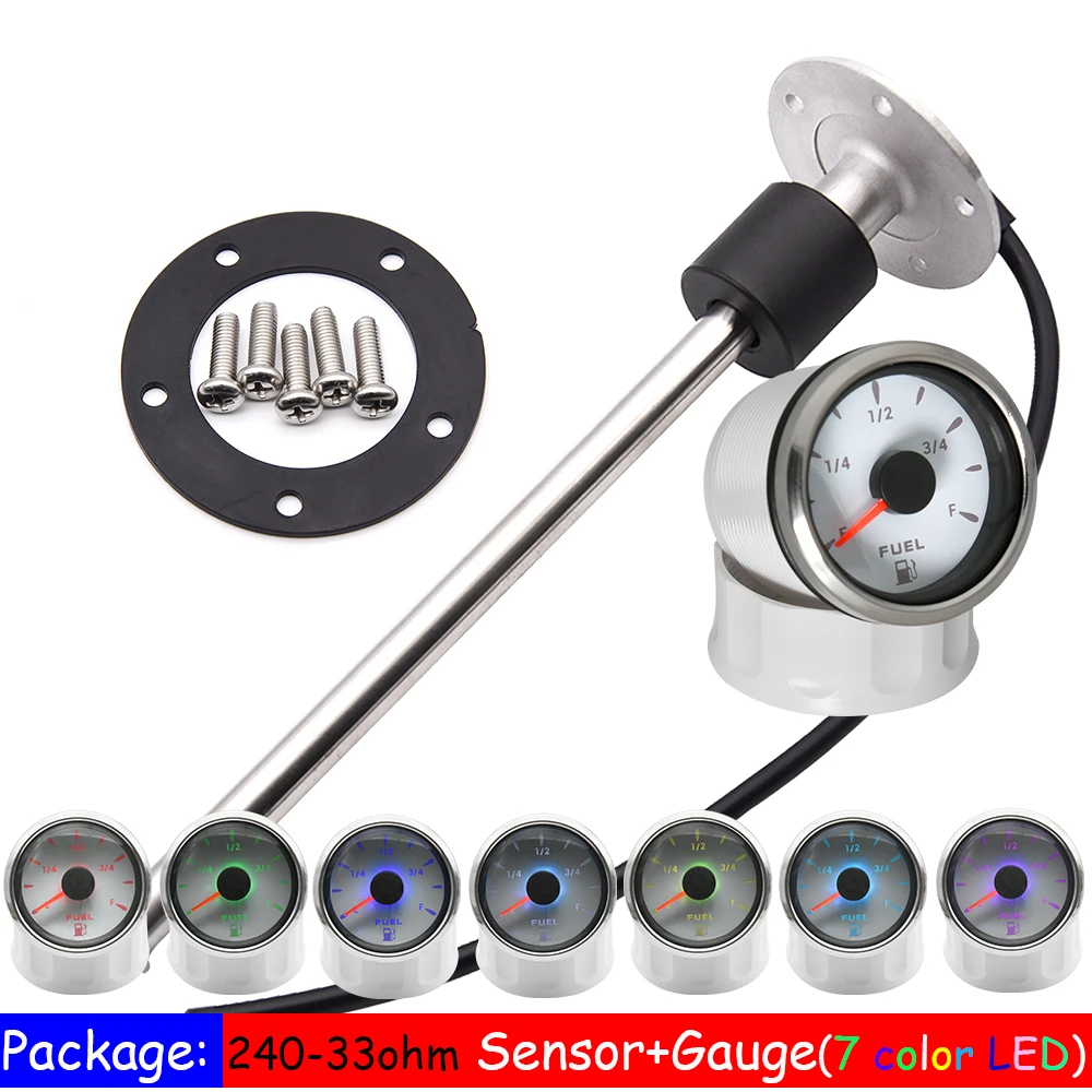 240 33w 燃料センサー ボート 車 トラック 空のボート用の7色ledオイルタンクレベルインジケーター 52mm Fuel Gauges Aliexpress
