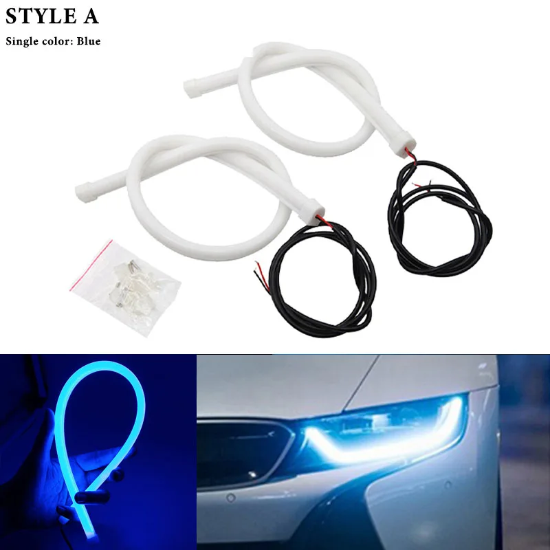 StyleA Blue Автомобильный 30/45/60 см Гибкие течет дневные ходовые огни бег указатель поворота Ангел глаз белый янтарь Светодиодный дневной светильник головной светильник полосы светодиодный - Color: StyleA Blue