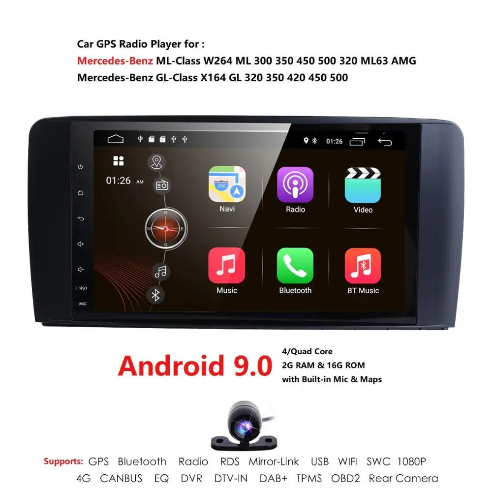 9 дюймов Android 9,0 автомобиля NO-DVD плеер для Mercedes Benz ML класса W164 ML350 ML500 X164 GL320 GL500 GL350 GL450 Камера RDS DTV-IN