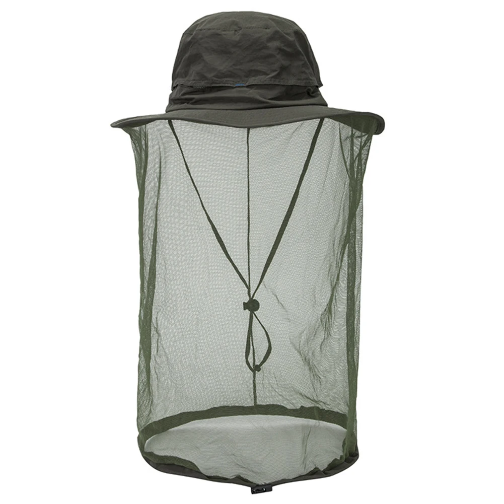 Армейский зеленый Anti Mosquito Solid Fisherman Sunshade Hat Casual Outdoor Summer Decorative Fishing Cap Wide Edge Hunting Durable Sun Protection - Цвет: Армейский зеленый