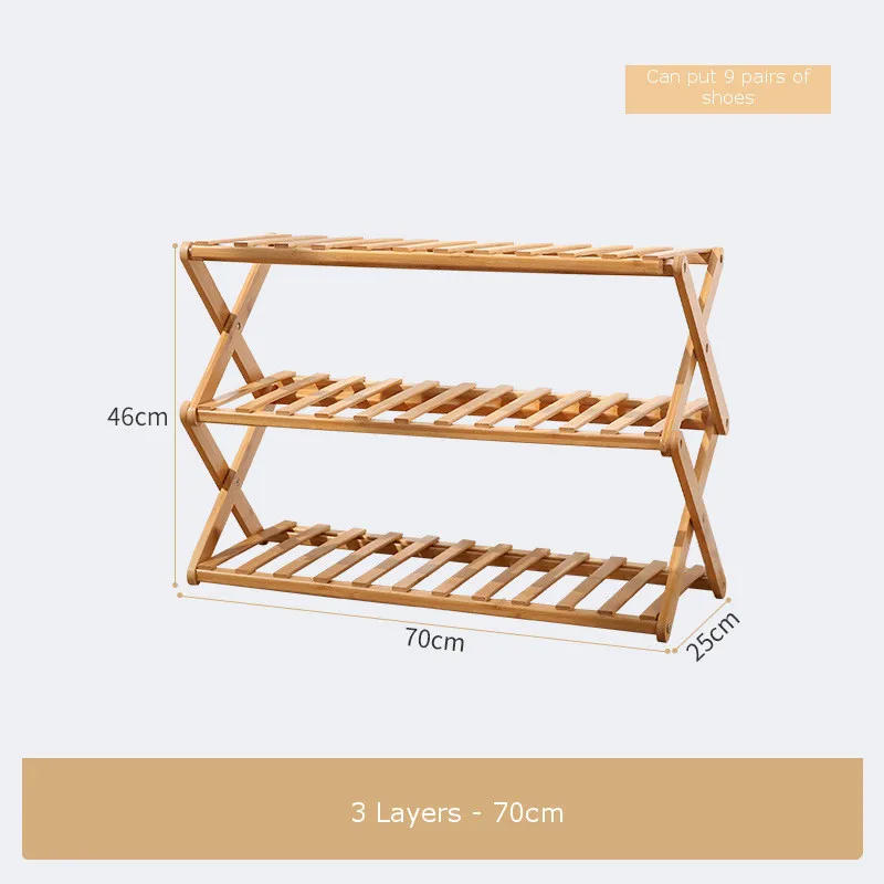 3 Layers 70cm Складная бамбуковая подставка для обуви, обувные коробки с 3/4/5/6ти уровневая полка для обуви держатель двери прихожей обувь стеллаж для хранения дома Организатор простой - Цвет: 3 Layers 70cm