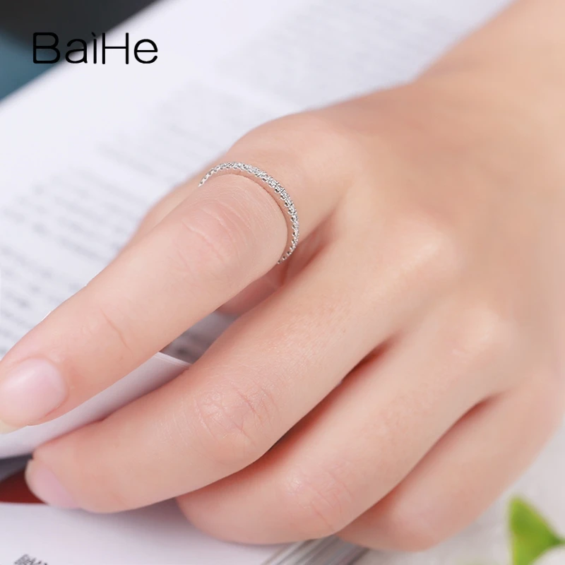 BAIHE 0.33ct SI/H Кольцо с натуральными бриллиантами, 18 к белое золото, обручальное кольцо, полное вечное ювелирное изделие, Размер США 5,5, подарочное кольцо