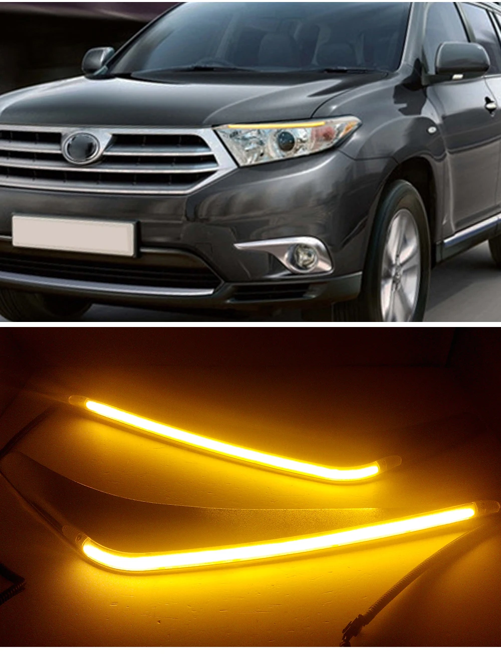 2Pcs For Toyota Highlander 2012 2013 LED Daytime Running Light Yellow Turn Signal Relay Car Headlight Eyebrow Decoration