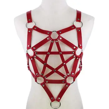 

Leather Harness Lingerie Pentagram Metal Pastel Goth Chest Top Pastel Goth Cosplay Rave Women Bondage Suspender Adjustable Belt