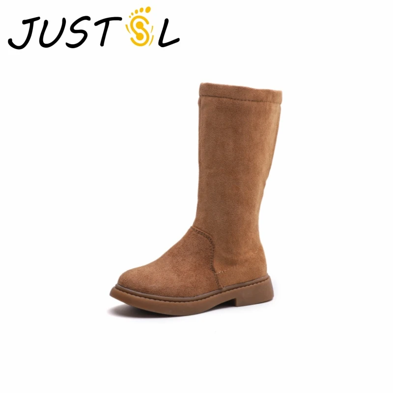 

JUSTSL Girls Autumn Winter Kids Plus Velvet Boots Children's Martin Boots Girls Princess High Boots Size 26-36