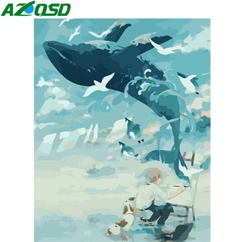 

AZQSD DIY Unframe Drawing By Numbers Dolphin Acrylic Paint Handpainted Gift Oil Painting By Numbers Cartoon Home Decoration