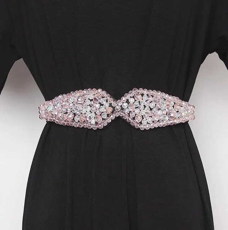 Женские Подиумные модные blingbling Стразы с бисером широкие пояса женское платье Корсеты Пояс Ремни украшения широкий пояс R2426 - Цвет: pink