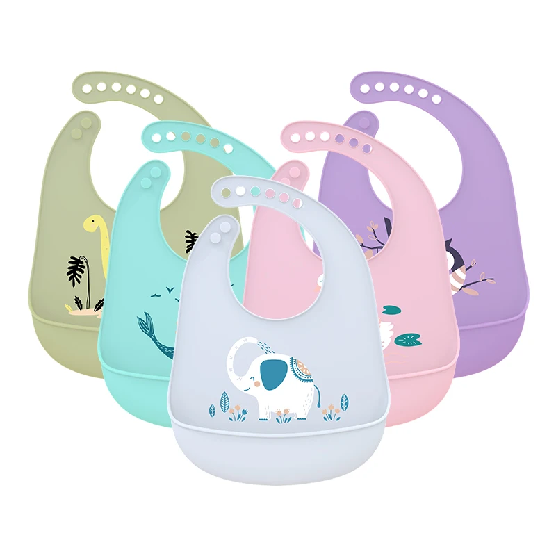 New Listing Baby Bib Adjustable Animal Picture Waterproof Saliva Dripping Bibs Soft Edible Silicone Ssaliva Towel Dropshipping | Мать и