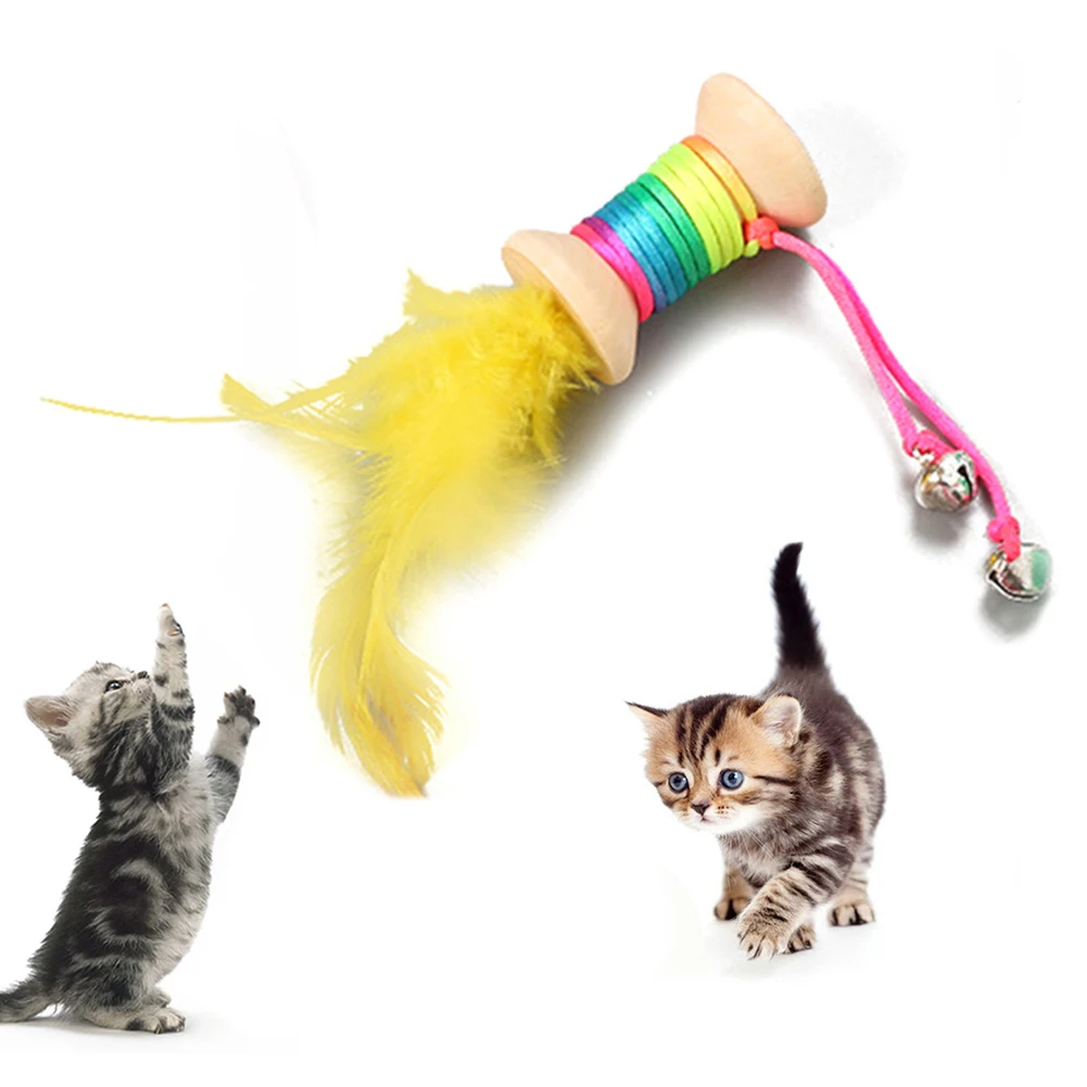Pet Cats котенок деревянная гантель перо колокольчик интерактивный тизер укус устойчивая игрушка