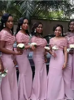 

Bridesmaids dresses African long for women mermaid off the shoulder floor length wedding guest prom gowns sexy girls cheap