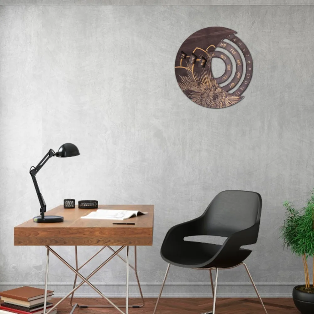 Wooden Round Turntable Calendar Creative Wooden Wall Calendar Wall Hanging Crafts Desktop Decorative Classic Gift