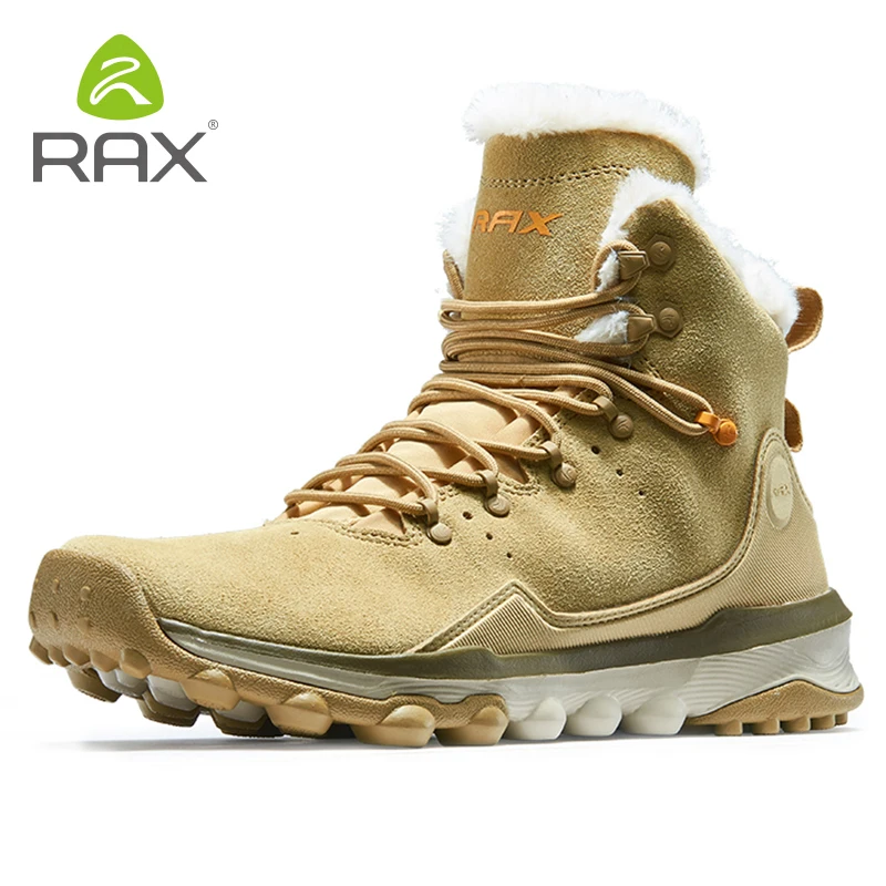 RAX Snow Boots Men Fur Lining Anti-slip Hiking Shoes Women Lightweight Outdoor Sneakers for Men Trekking Boots Moutain Climbing