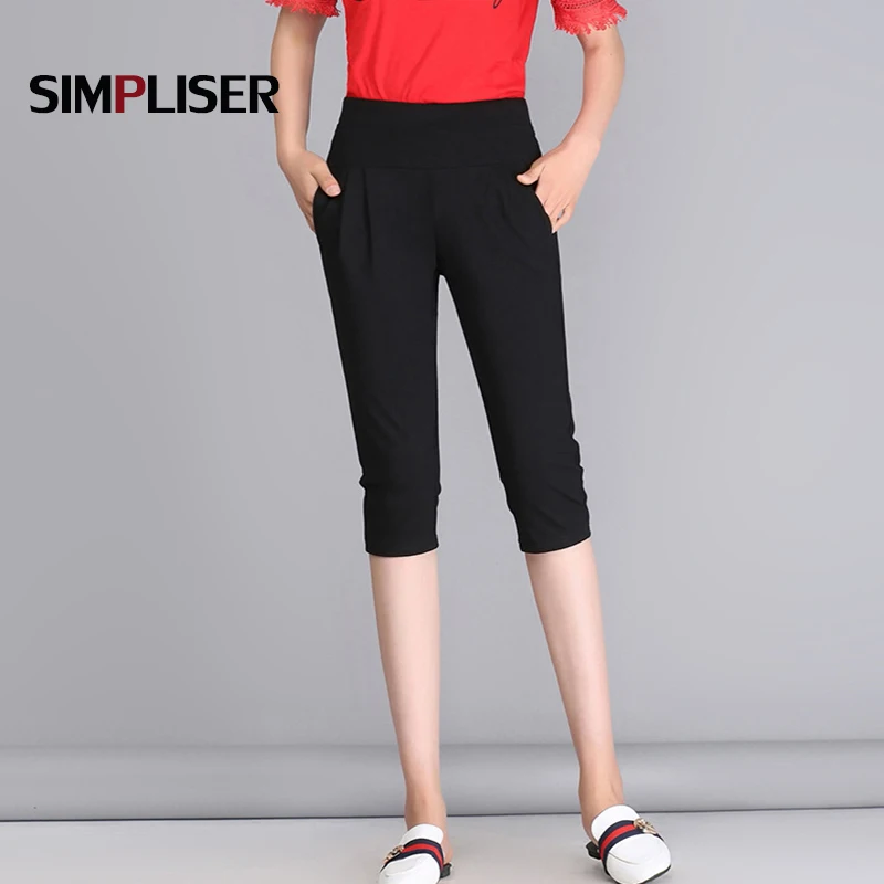 Elastic High Waist Women Summer Capri Pants 2020 Black White Female Casual Harem Pants Plus Size 4XL Ladies Pantalon Elastic High Waist Women Summer Capri Pants 2020 Black White Female Casual Harem Pants Plus Size 4XL Ladies Pantalon