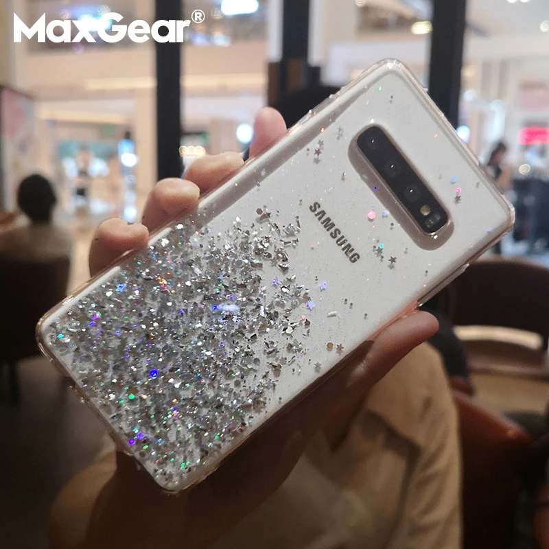 Чехол для телефона MaxGear для samsung Galaxy S10 Plus S8 S9 Plus Note 8 9 милый Блестящий Мягкий ТПУ эпоксидный Прозрачный чехол для задней крышки