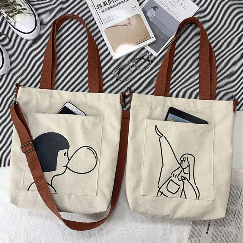 Bolso de lona para mujer, bandolera de gran capacidad, versátil, de lona, para estudiantes